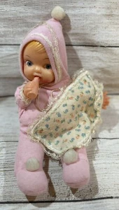 Muñeca bebé cara de plástico vintage chupa biberón rosa para dormir Estate Find 10" bañera18 - Imagen 1 de 3