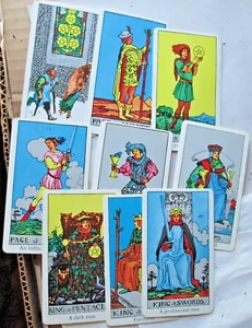 TAROT CARD SET OF 78 4 1/4" X 2 1/2" IN DRAWSTRING BAG, UNBRANDED USED - Picture 1 of 5