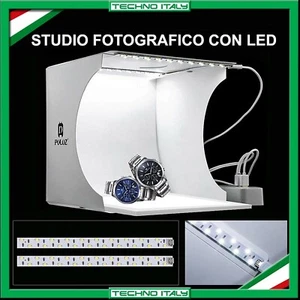 STUDIO SET FOTOGRAFICO PORTATILE PIEGHEVOLE LIGHT BOX CON ILLUMIN. LED 6 SFONDI - Foto 1 di 10
