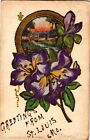 Greetings from St. Louis MO Glitter Floral Embossed Vintage Postcard B02
