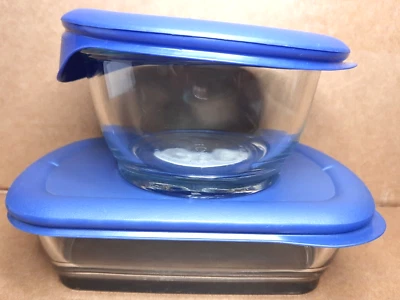 Pyrex [USA] 440mL Rectangle [8210] + 390mL Round [8200] Dishes with Vented Lids - Image 1 of 4