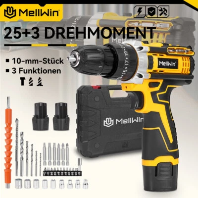MELLWIN Akkuschrauber Set Mini Bohrer Bits Schraubendreher Bohrmaschine mit 12V Batterie