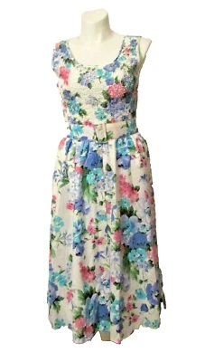 Vestido Corpiño Ahumado Floral Algodón Jeffrey & Dara Linda Hutley Años 80 11/12 Hecho en EE. UU. Foto 1 de 4