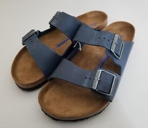Birkenstock Arizona Soft Foot Bed Blue Oiled Leather Slide Sandals Size 42