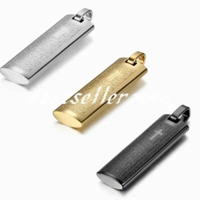 Colar masculino de aço inoxidável pingente cruz padre Nuestro oração senhores da Bíblia 22" - Imagem 1 de 4