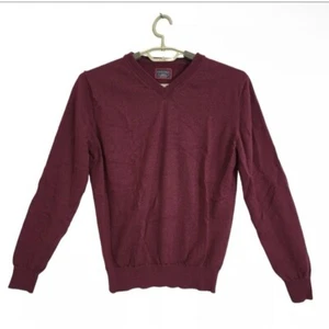 Untuckit Mens Medium Merino Wool Sweater Men Burgundy Long Sleeve Pullover VNeck - Picture 1 of 6