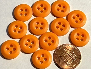12 Vtg Matte Orange Tangerine 4-hole Plastic Buttons Almost 9/16" 14mm NOS 13273 - Picture 1 of 2