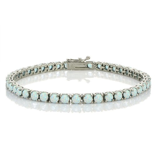 VALENTINO Bracciale tennis opale bianco fuoco 4 5 ct 4 mm taglio tondo creato in laboratorio 7" in argento 925