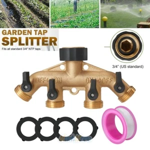 Heavy Duty Brass Garden Hose Connector 4 Way Tap Splitter Irrigation Accessories - Picture 1 of 23