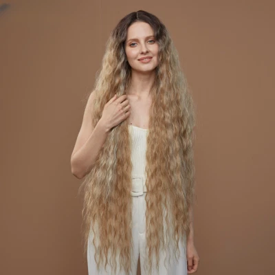 Pelucas de encaje sintético para mujer negra peluca de 40 pulgadas de largo rizado púrpura rojo rosa Foto 1 de 4