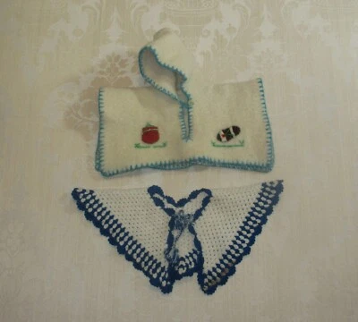 Vintage Baby Doll Wool Crocheted Western Poncho with Appliques Hood Lot 2pc - Image 1 of 4