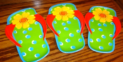 Lot (3) Appetizer Small Plates Beach Ocean Decor Theme~Poolside Thong Shoes  742 - Image 1 of 3