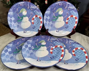 Lot Of 5 Vintage SAKURA/ ONEIDA 9” Melamine SNOW PALS Plates: Christmas Snowman - Picture 1 of 9