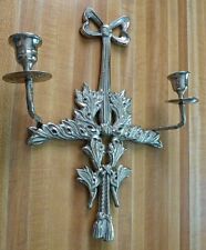 Vintage Solid Iron Wall Sconce Candlestick 2 Candle Holders Christmas Décor 13" 