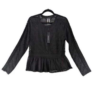 Blusa BCBG Maxazria Top Negra Encaje Transparente Peplum Elastizada Para Mujer Talla Grande NUEVA NUEVA CON ETIQUETAS Foto 1 de 4
