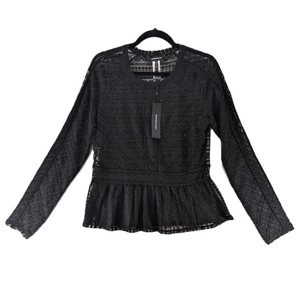 Blusa BCBG Maxazria Top Negra Encaje Transparente Peplum Elastizada Para Mujer Talla Grande NUEVA NUEVA CON ETIQUETAS Foto 1 de 4
