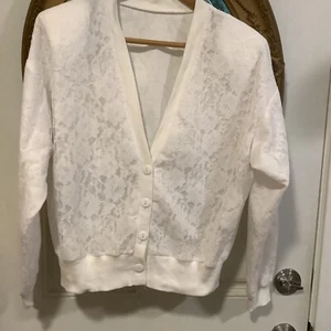 Cárdigan Chaqueta Top Vintage Blanco Algodón Encaje Floral Peso Ligero L? cottagecore - Imagen 1 de 4