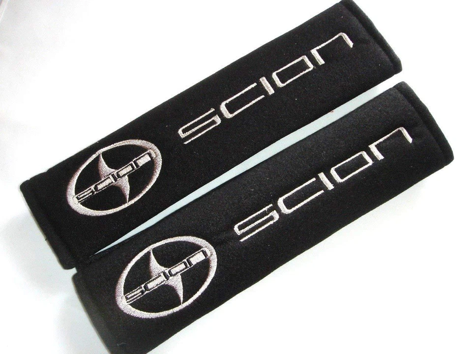 2X Embroidery Scion Racing Cotton Black Seat Belt Cover Shoulder Pad  - Image 1 of 1