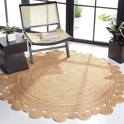 3 Ft Natural Fiber Reversible Beige Braided Area Rug Jute Outer line Round Rug - Image 1 of 4