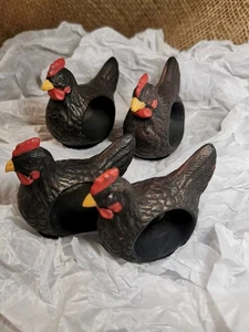 4 dunkelbraune Keramik Henne Servietten Halter Landhaus Deko Vintage Hühner - Bild 1 von 10