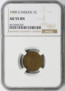 1909-S 1c Indian Cent NGC AU55BN - Picture 1 of 4