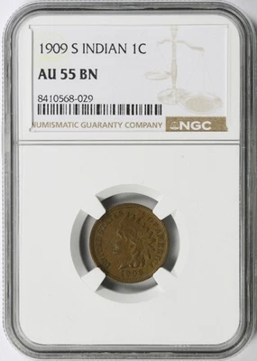 1909-S 1c Indian Cent NGC AU55BN - Image 1 of 4