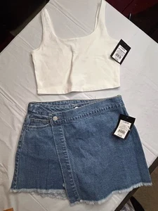 Girls' Denim Wrap Front Skort - Art Class And Half Shirt L 10/12 Combo NEW - Picture 1 of 6