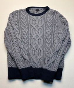 J. Crew Herren Ruderer Pullover Gr. L grau Baumwolle Grobstrick Zopfmuster Fischer - Bild 1 von 2