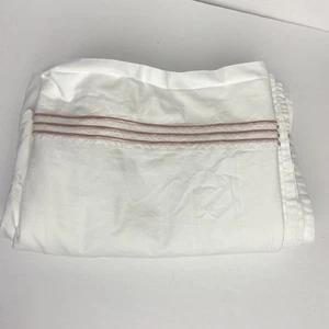 POTTERY BARN GRAND ORGANIC weißes flaches Blatt Queen rosa Hotelstich bestickt - Bild 1 von 7