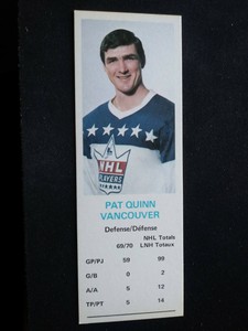 1970-71 Dad's Cookies Hockey Card # Pat Quinn	- Vancouver Canucks (NM)