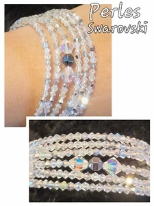Bracelet Artisanal Swarovski multiforme Blanc Reflets, s'adapte a tous poignets - Imagen 1 de 3