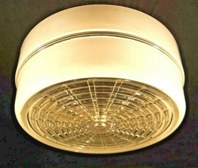 8" Deco Glass Ceiling globe shade center hole Hat Box Drum clear white painted - Image 1 of 4