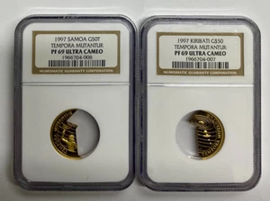 1997 NGC PF69 ULTRA CAMEO SAMOA G50T & KIRIBATI G$50 TEMPORA MUTANTUR Two Coins - Picture 1 of 2
