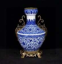 16.4"China manual Porcelain Qing dynasty Qianlong Blue white Binaural bottle