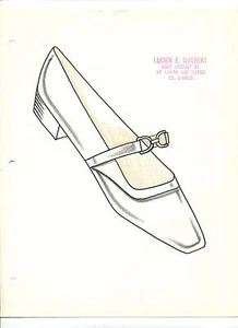 ORIGINAL Hand Drawn Sketch 1960s fashion designer LUCIEN GUILBERT SHOE black 31B - Picture 1 of 1
