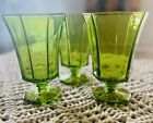 3 Green Drinking Glasses Vintage Indiana Glass