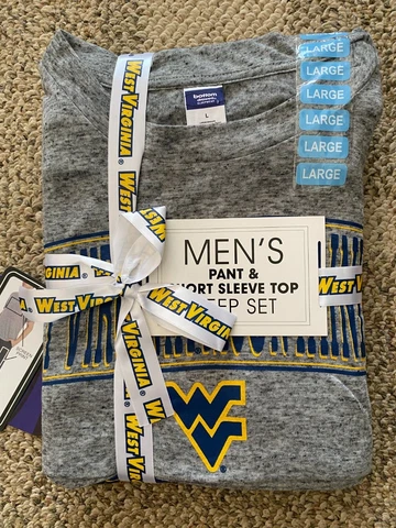 Mens L Bottom Drawers Sleepwear Pant & SS Top Gray/Blue W Virginia Mountaineers Cover