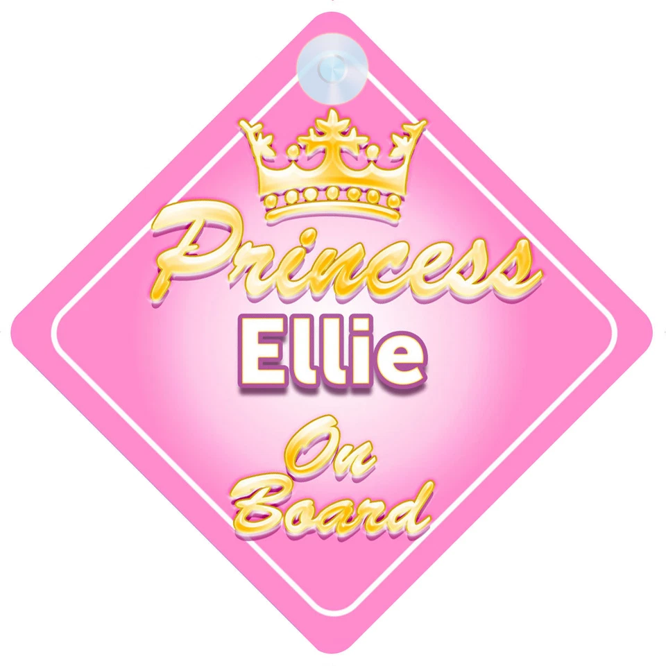 Letrero de coche de bebé niña personalizado a bordo Crown Princess Ellie