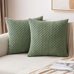 MIULEE Throw Pillow Covers Soft Corduroy Decorative Set of 2 Boho Striped Pillow