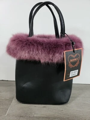 NWT DIOPHY LOS ANGELES USA BLACK PURSE WITH PURPLE FAUX FUR  READ!!! - Image 1 of 4