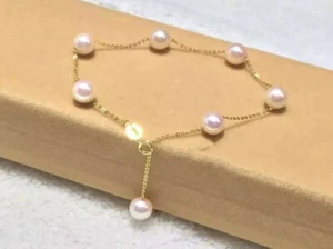 Impresionante 7-8MM real AAA+ Akoya PULSERA DE PERLAS BLANCAS oro sólido 18k ajustable - Imagen 1 de 3