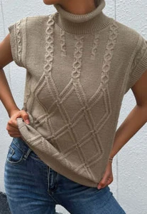 Turtleneck Cable Knit Sweater Vest - Picture 1 of 6