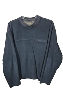 LL Bean Pullover Uomo XL Blu Navy Pile Manica Lunga con Tasca con Cerniera - Foto 1 di 3