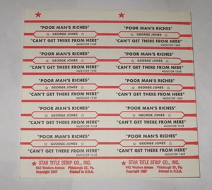 George Jones Full Sheet of 10 Jukebox Title Strips Poor Man's Riches MUSICOR - Picture 1 of 1