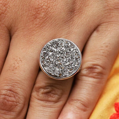 QVC Round Drusy Quartz Floral Detail Sterling Ring Pre-owned Jewelry $472 - Image 1 of 4