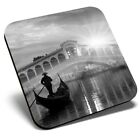 Square Single Coaster bw - Gondola Rialto Bridge Venice Italy  #42970
