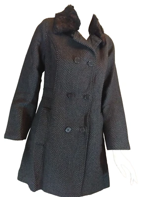 Chaqueta para mujer Isaac Mizrahi Live abrigo negro cuello de piel sintética talla 2 Foto 1 de 4