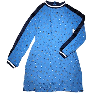 Mini Boden Girls 7 8 Blue Floral Contrast Sleeves Dress Viscose Lined - Picture 1 of 3