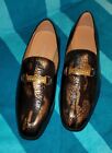 ELANROMAN Mens Loafers Black&Gold Snakeskin Pattern Size 12.5 RED Bottoms 