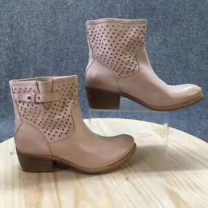 Diba Boots Womens 10 Perforated Low Heels Ankle Booties Beige Leather Pull On